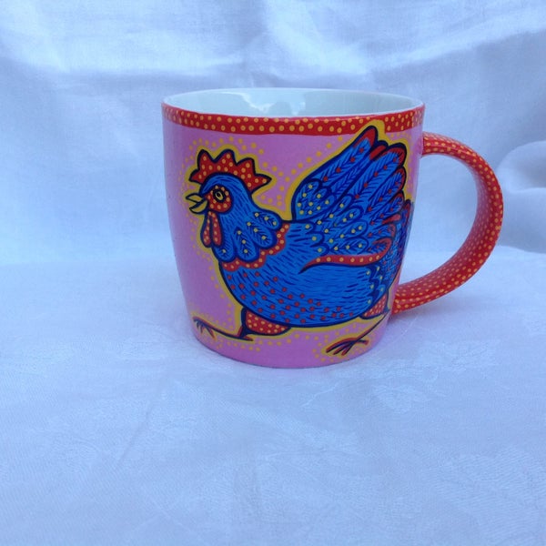 Handpainted bone china blue hen mug