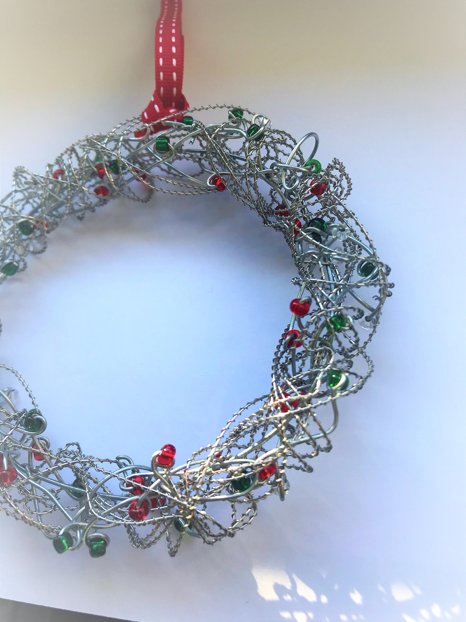 Handmade Wire and Glass Bead Christmas Wreath Decoration Etsy