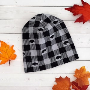 Buffalo Check Beanie, Buffalo Check Pom Pom Beanie, Buffalo Pom Pom Beanie, Buffalo NY, Buffalo Gift, Slouchy Beanie, Faux Fur Pom Pom