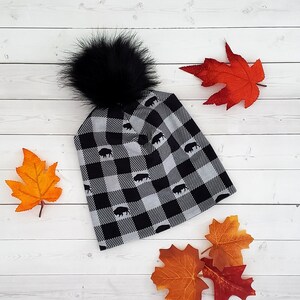 Buffalo Check Faux Fur Pom Pom Beanie, Buffalo Pom Pom Beanie, Buffalo NY, Buffalo Gift, Slouchy Beanie, Faux Fur Beanie, Pom Hat