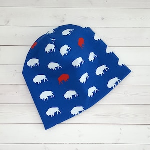 Red and Blue Buffalo Beanie, Buffalo NY, Buffalove, Buffalo Gift, Slouchy Beanie, Faux Fur Beanie, Pom Pom Beanie, Pom Pom Hat