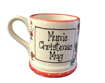 Large Christmas Mug - Personalised Pottery, Unique Present Gift, Family, Xmas, Festive, Seasonal, Hot Chocolate, Tea, Coffee, Handpainted