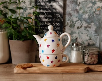 Teapot With Multicoloured Stars Design - Personalised Gift For Mother's Day, Tea Lover, Coffee, Tableware, Kitchenware, Home
