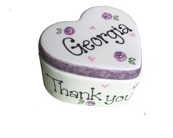 Heart Trinket Box - Bridesmaid Jewellery Personalised Pottery Gift, Thank You, Mother's Day, Father's Day, Valentine's Day, Mum, Grandma Nan