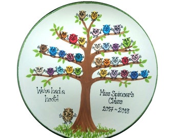 Owl Teacher Plate - Personalised Pottery Gift, Unique Present, Best, Teaching, Class, Classroom, Handmade, Tree, Serving, Display, Decor