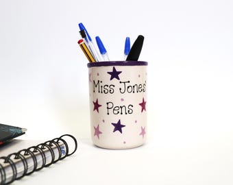 Pen or Brush Pot - Personalised Pottery Gift, Mother&#39;s Day, Father&#39;s Day, Make Up, Paintbrush, Artist Gift, Handmade, Handpainted