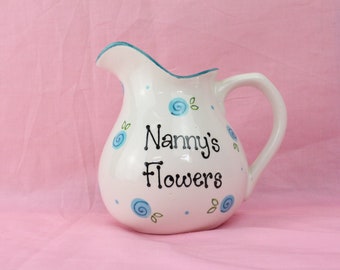 Stylised Jug - Personalised Ceramic, Pottery, Gift, Handmade, Grandma, Mum, Mother, Nan, Nanny Keepsake, Vase, Valentine's Day, Mother's Day