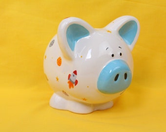 Piggy Bank Custom Design, New Born, Christening, Personalised Pottery Gift, Baptism, Naming Day, Money Box, Savings, Baby, Childrens,