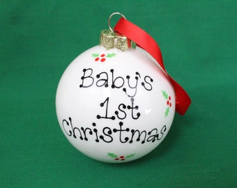 Baby's First Christmas Personalised Bauble -  Hand Painted Pottery Tree Decoration, Handmade, Unique, Festive, Seasonal, Keepsake, Ceramic