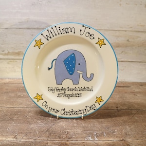 Christening Elephant Plate - New Born, Pottery Gift, Naming Day, Baptism, Unique, Keepsake, Personalised, Serving, Display, Decor, Baby