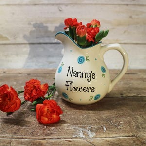 Stylised Jug - Personalised Ceramic, Pottery, Gift, Handmade, Grandma, Mum, Mother, Nan, Nanny Keepsake, Vase, Valentine&#39;s Day, Mother&#39;s Day