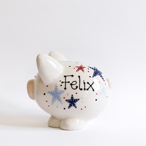 Sparschwein - Sterne - Taufe, Neugeborene, Keramik Geschenk, Taufe, Namenstag, Geburtstag, Unikat, Handgemacht, Personalisiert, Handbemalt,