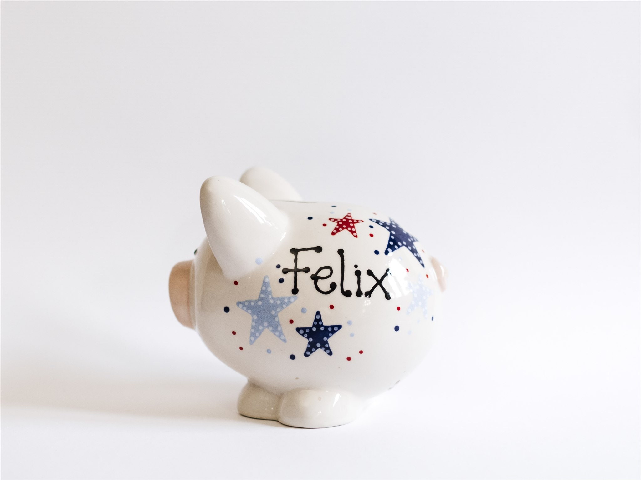 Piggy Bank - Stars - Christening, New Born, Pottery Gift, Baptism, Naming Day, Birthday, Unique, Handmade, Personalised, Handpainted,