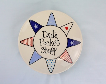 Small Bunting Plate - Personalised Pottery Key Tray, Father's Day, Dad, Grampy, Grandad, Dish, Unique Keepsake, House, Pocket Stuff