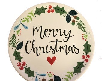 Illustrative Christmas Plate - Festive Pottery Serving, Xmas, Seasonal, Centre Piece, Table, Personalised Present Gift, Unique, Handpainted