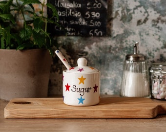 Sugar Pot With Multicoloured Stars Design - Personalised Gift For Mother's Day, Sugar Pot, Tea Lover, Coffee, Tableware, Kitchenware, Home