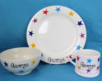 Children's Dining Set With Multicoloured Stars Design - Cereal, Breakfast, Tableware, Kitchen, Fun Dinner, Food, Meals, Eating