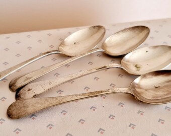 4 shabby silverplate dessert spoons - food photography styling props - rustic cutlery - Phoenix Australian Maker