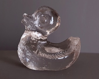 vintage Pukeberg glass 'rubber duck' paperweight - Stig A. Karrstrand, 1960s