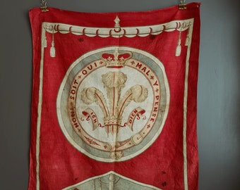 tatty antique wall hanging - circa 1890s Prince of Wales Order of the Garter decorative banner