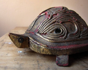 antique folk art wood turtle - vintage Asian primitive art figurine - oddity collectable - cabinet of curiosities