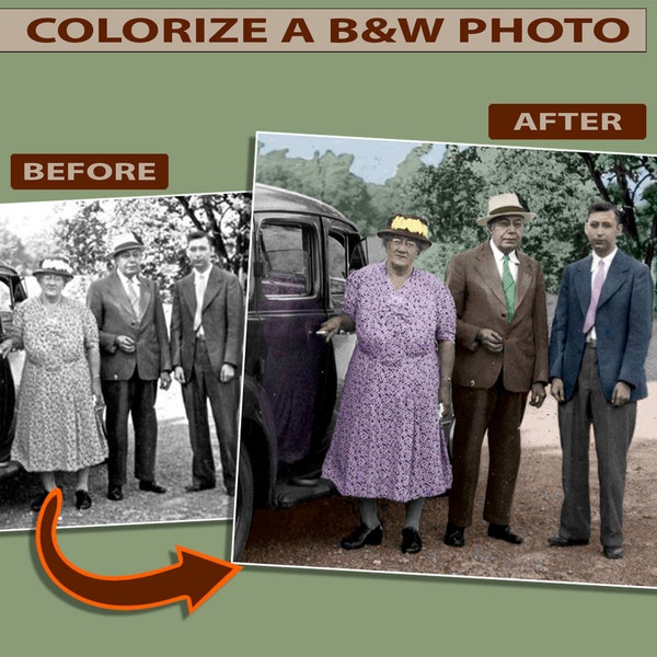 Photo editing, colorize B&W photos, add color, black and white, fix pictures, improve old pix, colorize vintage photographs, family pictures