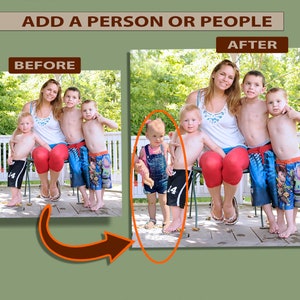 Photo editing, add people, put in person, fix pictures, add missing person, add man woman child friend, change picture, professional