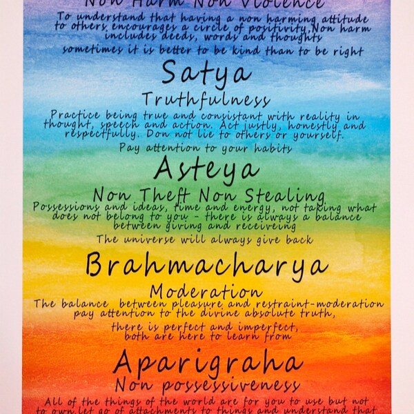 5 Yamas Yoga Art Poster: Chakra Watercolor Print (Digital Download)