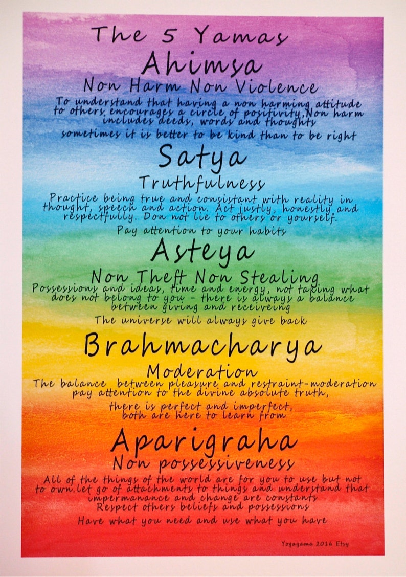 5 Yamas Poster Instant Download Yoga Art the Five Yamas | Etsy