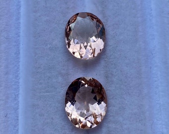 Rare Peach Morganite Pair: Oval Cut Gemstones, 7.20 Carats