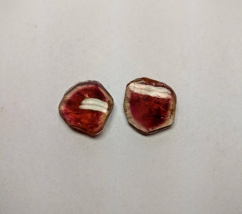 Watermellon tourmaline different color polished slices pair weight 13.53 cts