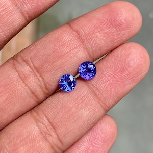 Tanzanite Earrings Pair: 2.14 Carat Round Purple Gemstones