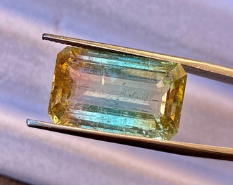Piedra preciosa de turmalina bicolor con certificación AGR: corte rectangular de 15,49 ct