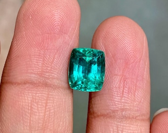 Cushion Cut Zambian Emerald Gemstone, 4.85 Carat Green, 10.5x9 mm, Clean Bluish Stone