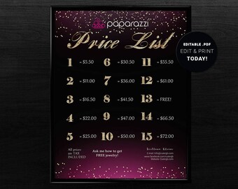 Printable Paparazzi Price list Price list 8x10 paparazzi
