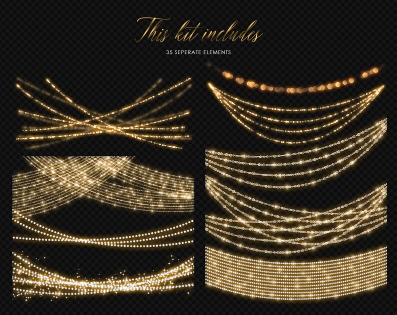 35 Christmas String Light Overlays Gold String Light Photo Etsy