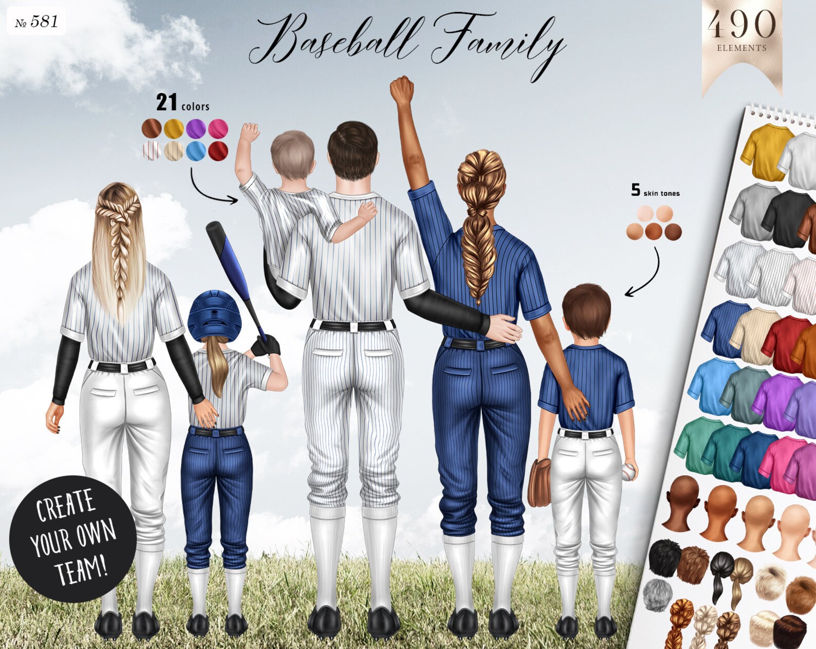 Baseball Family Clip Art Baseball Clipart Family Portrait Etsy