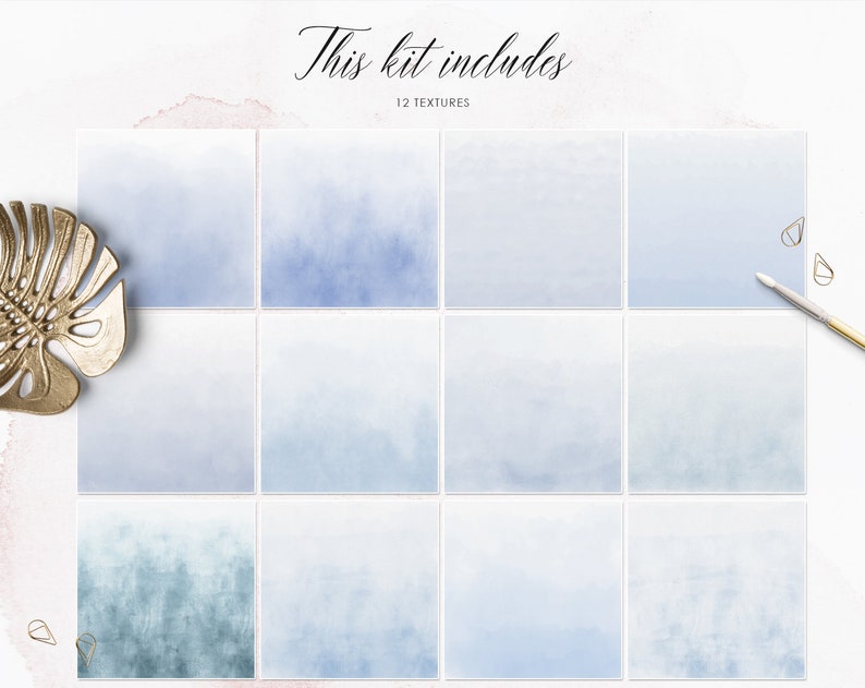 Frozen Watercolor Digital Files Winter Watercolor Textures 12 Blue Ombre Digital Paper Commercial Use OK Pastel Wedding Backgrounds