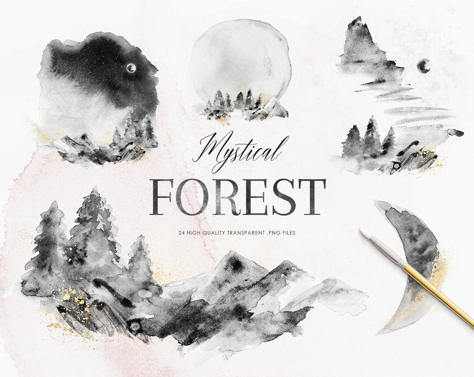 9 Smoky Forest Clipart Set Mystical Forest Clip Art Trees Etsy