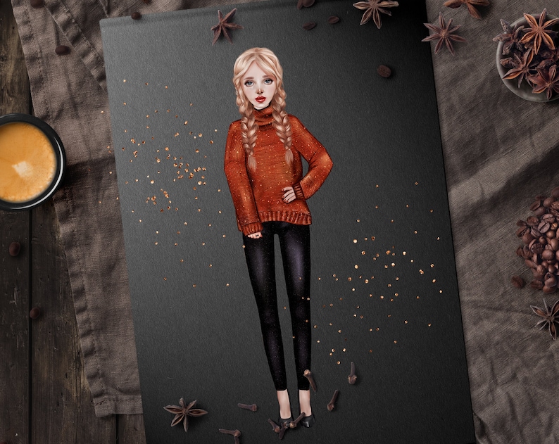 Coffee PNG Commercial Use OK for Stickers Pumpkins Illustration Autumn Leaves Fall Clip Art Planner Girl Autumn Girl Clipart