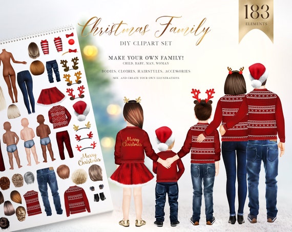 Download Christmas Family Clipart Parents And Kids Holiday Family Etsy