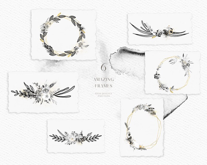 Smoky Frames Clipart Set Gold Frames and Flowers Smoky Etsy
