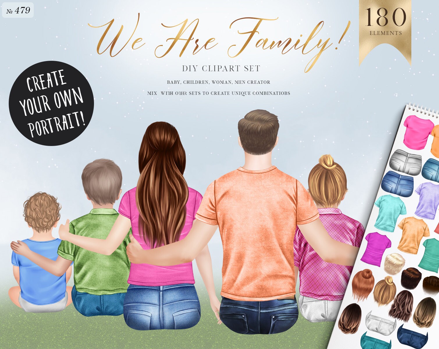 Family Clip Art Custom Family Portrait Sitting Family Etsy
