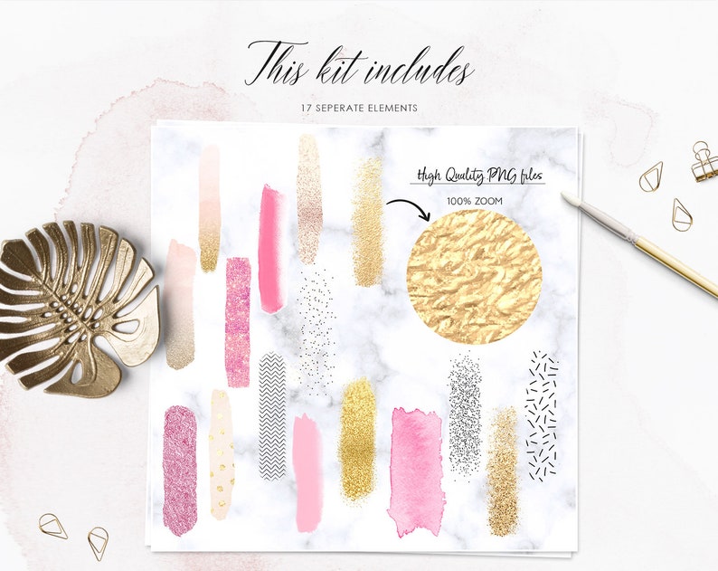 17 Pink Blush and Gold Brush Strokes Pink Glitters Etsy