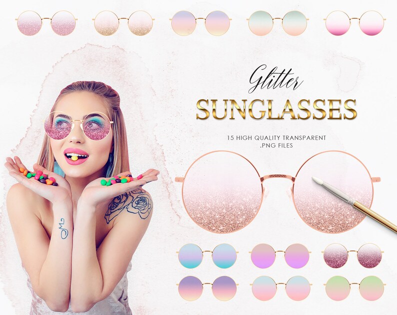 15 Glam Sunglasses Clipart Overlays Glitter Sunglass Clip Etsy