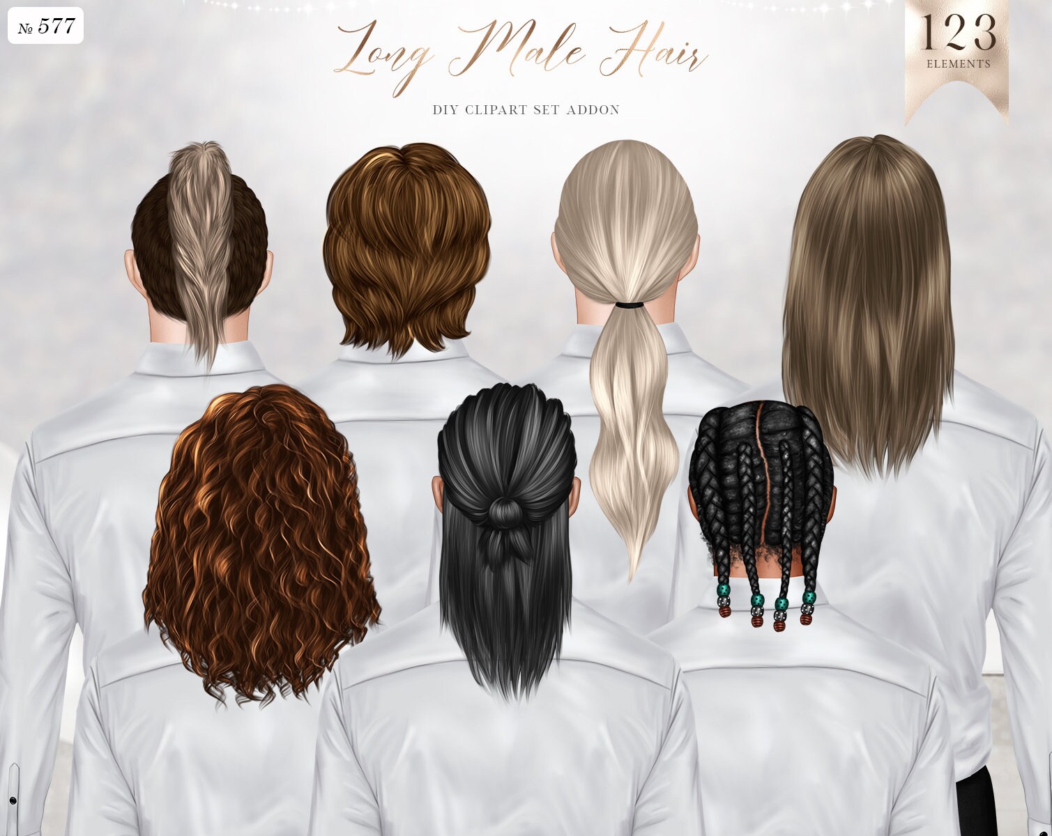 Long Male Hairstyles Clipart Hair Clip art Men's Hair Etsy