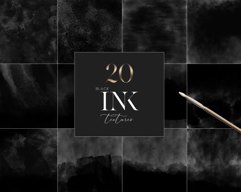 Black Ink Digital Paper Black Ink Textures Black Watercolor Etsy