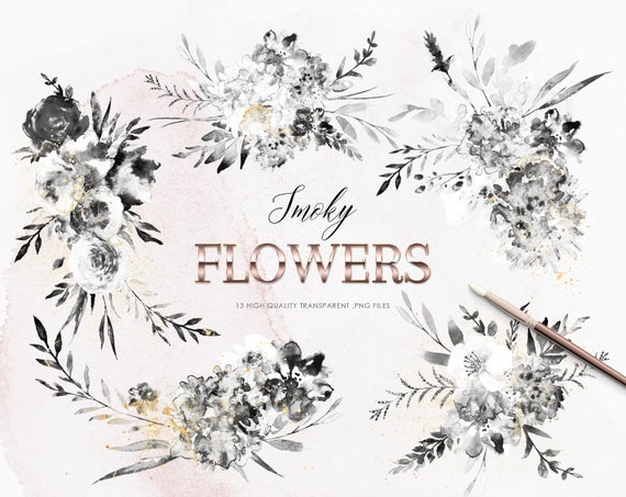 13 Smoky Flowers Clipart Black Watercolor Flowers Black And Etsy 13 Smoky Flowers Clipart Black Watercolor Flowers Black And Etsy
