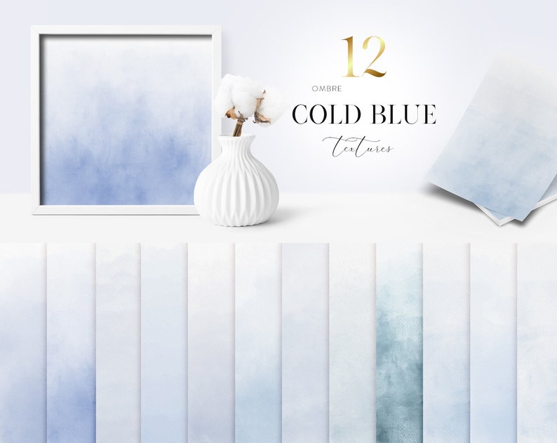 Frozen Watercolor Digital Files Winter Watercolor Textures 12 Blue Ombre Digital Paper Commercial Use OK Pastel Wedding Backgrounds
