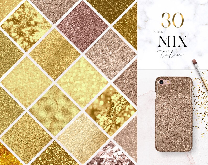 Rose Gold Digital Download 30 Glitter Textures Champagne Glitter Gold Mix Digital Paper Commercial Use OK